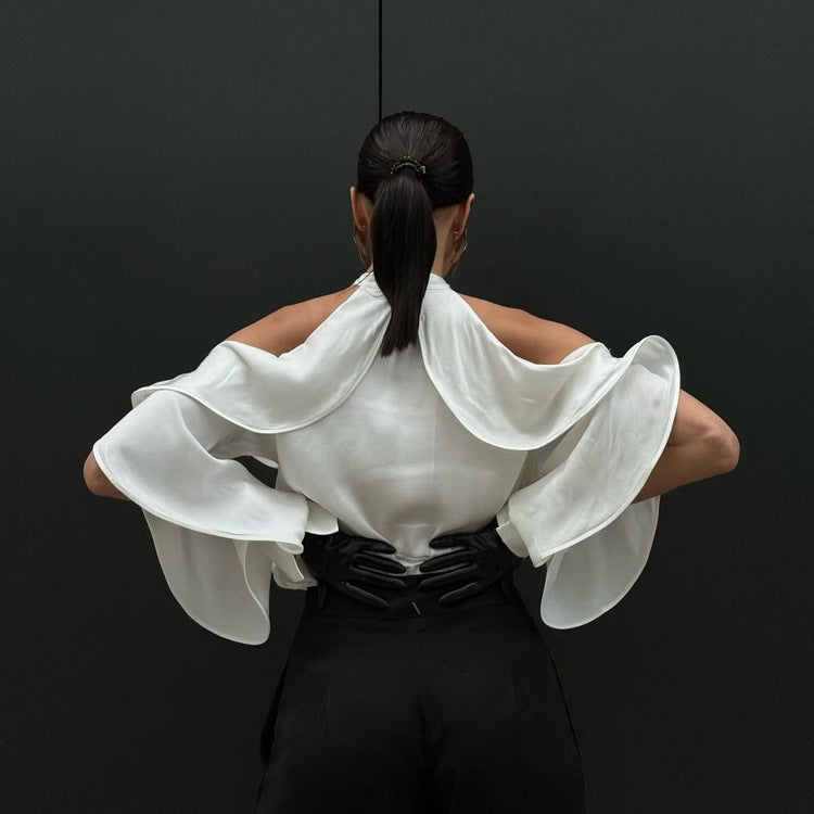 Ruffled Round Neck Long Sleeve High-grade Blouses