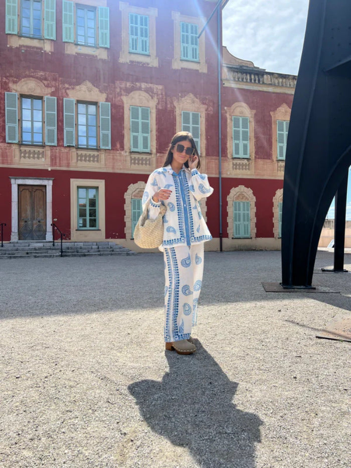 Personalized Printed Macaron Long Linen Sleeves Suits