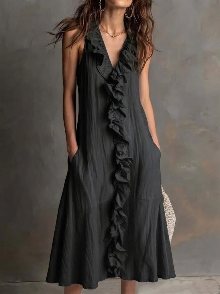 Women's Solid Color Sleeveless Cotton Linen Swing Dress