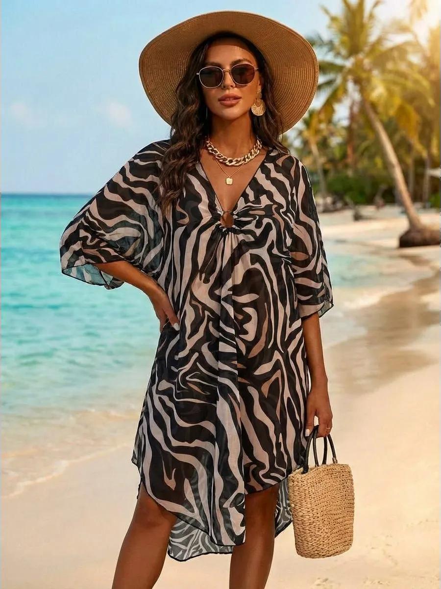 Women's Loose Bikini Printed Mesh Breathable Beach Plus Size