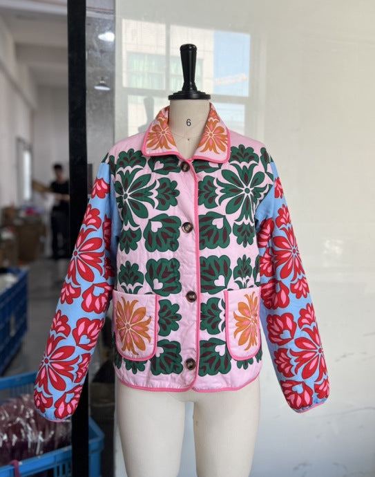 Women's Cotton Fashion Personality Lapel Printing Coats