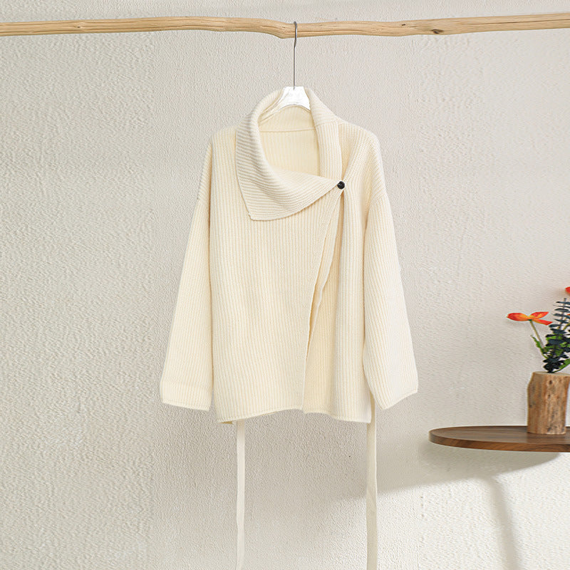 Women's Loose Lazy Style Thick Wool Knitted Turn-down Sweaters