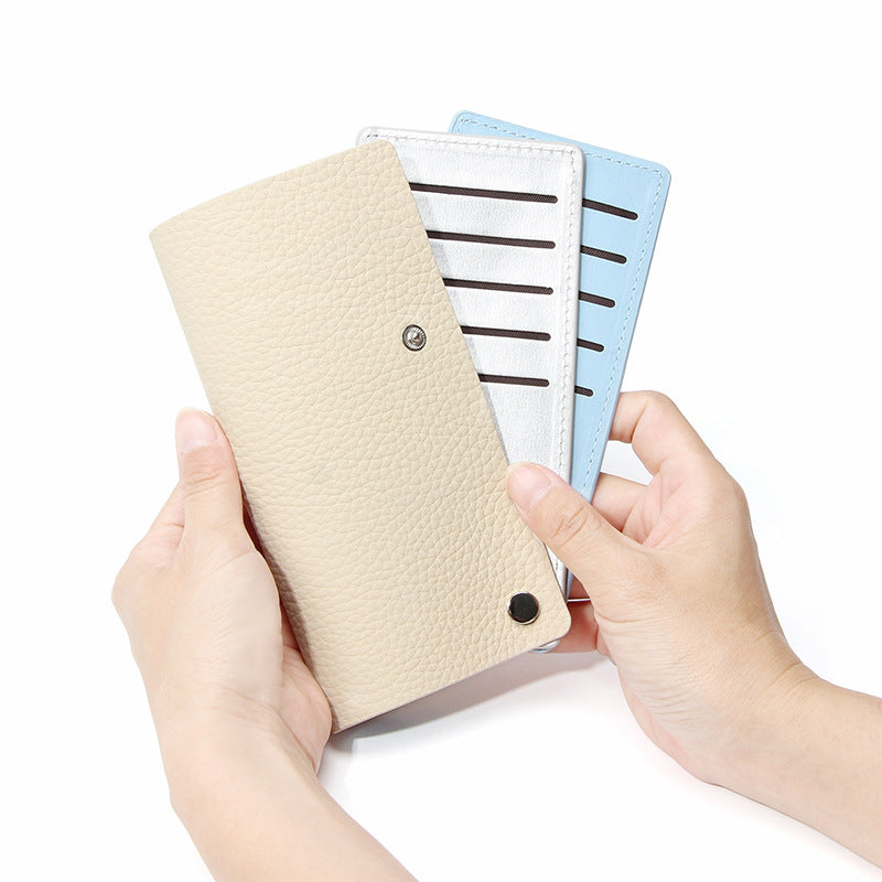 Women's Sliding Genuine Leather Contrast Color Design Card Holder