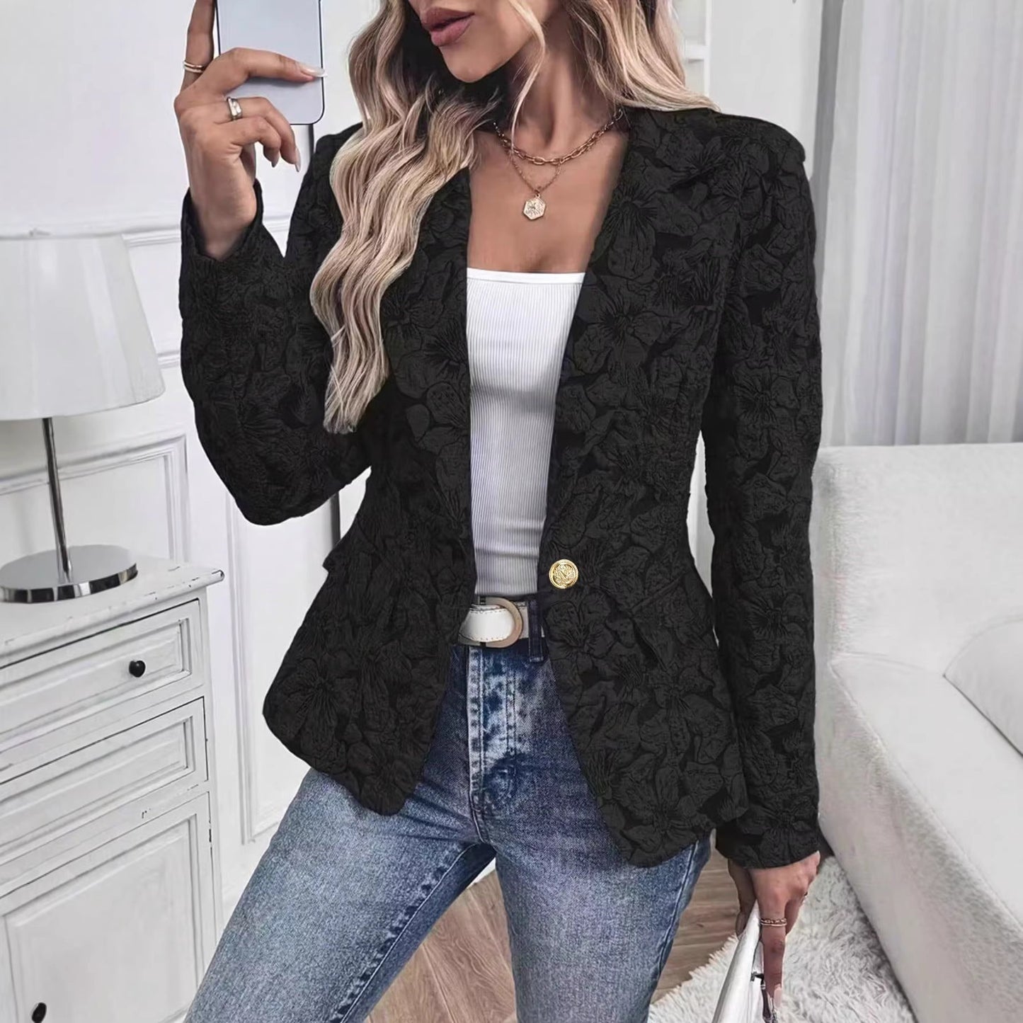 Comfortable Women's Retro Digital Printing Slim Small Suit