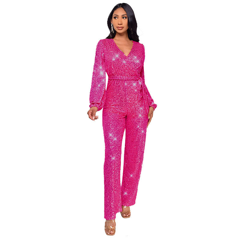 Women's Long Sleeve Summer High Waist Wide Jumpsuits