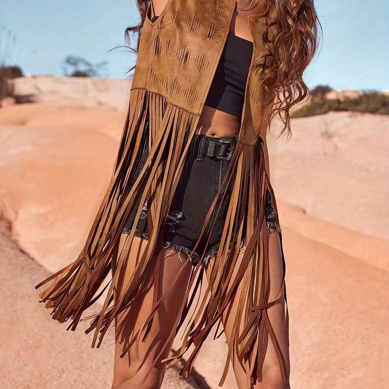 Elegant New Tassel Deerskin Veet Mid-length Women's Vest