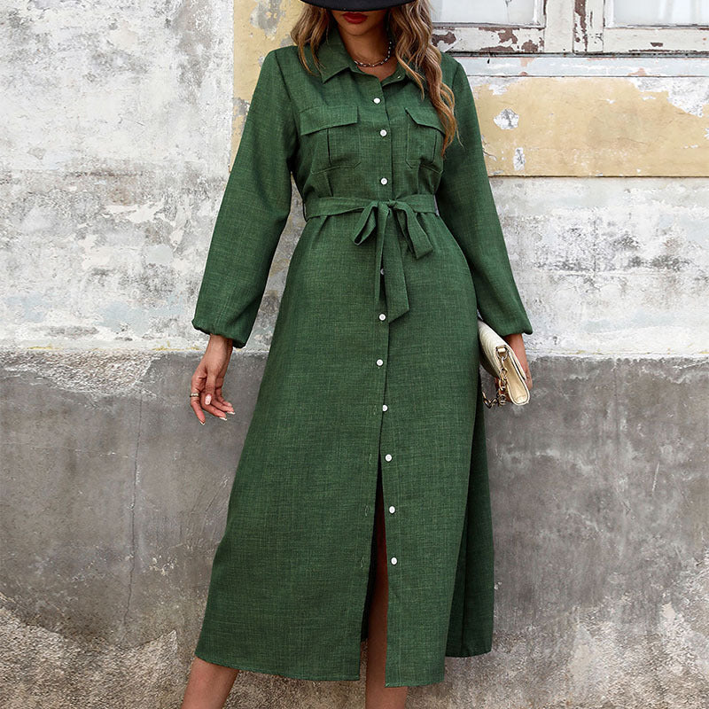 Women's Collar Green Long Sleeve Solid Color Dresses