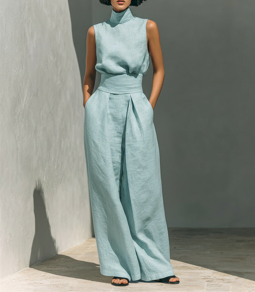 Women's Cotton Linen Sleeveless Trousers For Fashion Casual Suit