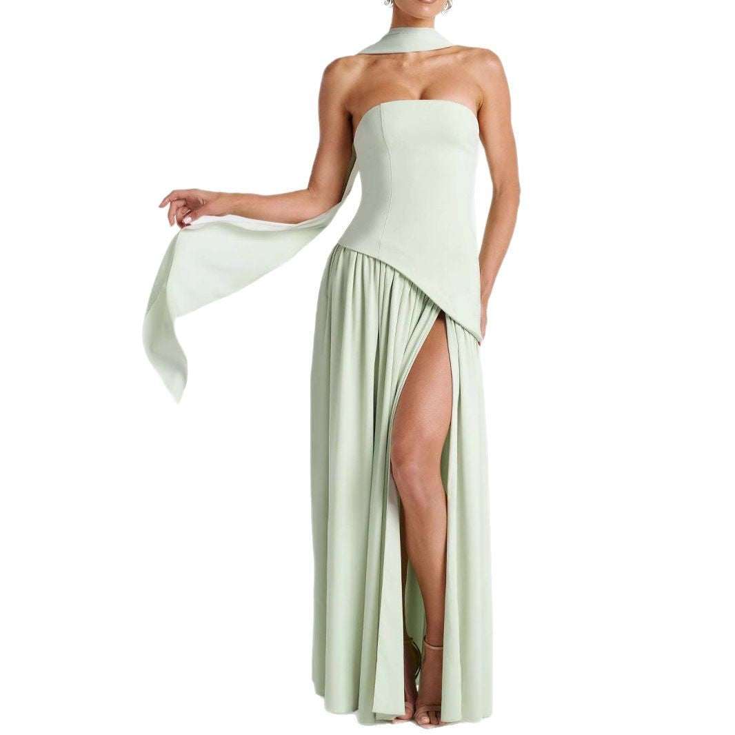 Women's Tube Pure Color Split Dress Fashion Sexy Dresses