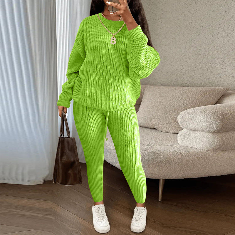 Women's Fashion Casual Knitting Trousers Woolen Yarn Suits