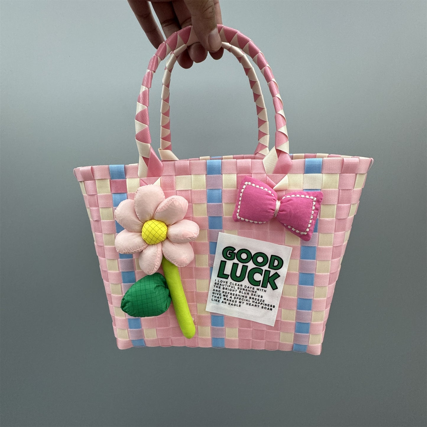 Women's Plastic Woven Gift Basket With Hand Fresh Handbags