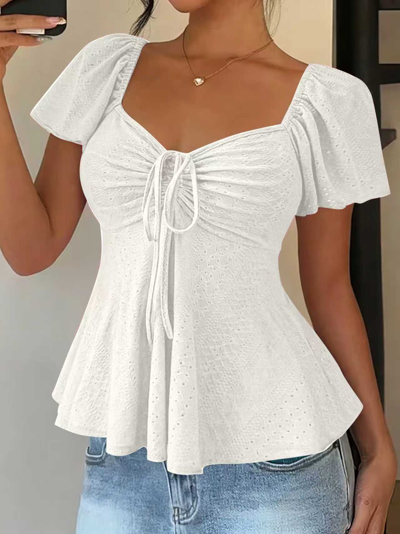 Women's Collar Beam Tie Sexy Sleeve Solid Shorts