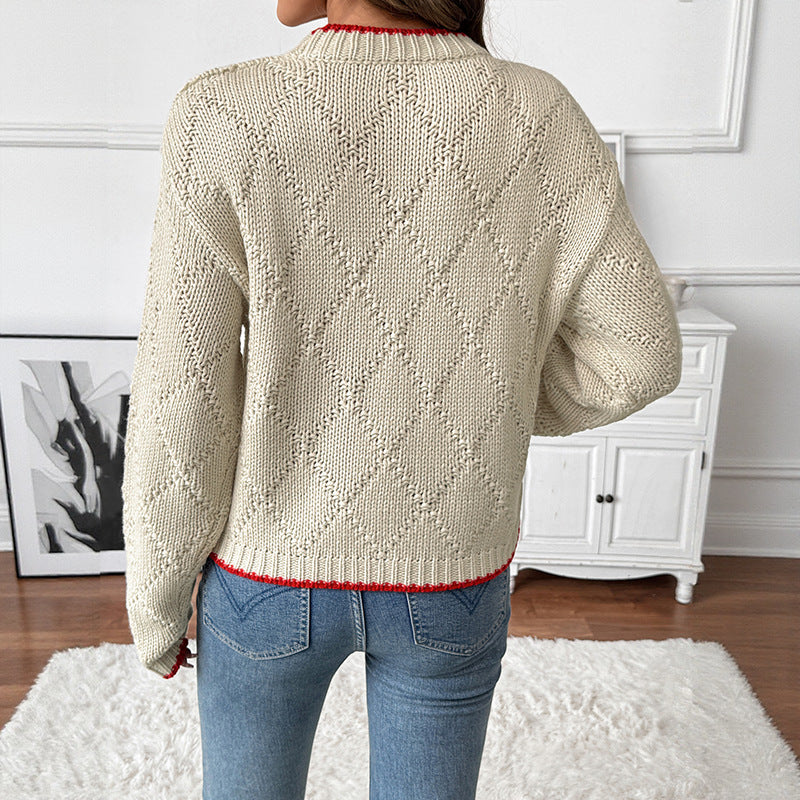 Women's Knitted Jacquard Contrast Color Trim Fish Sweaters