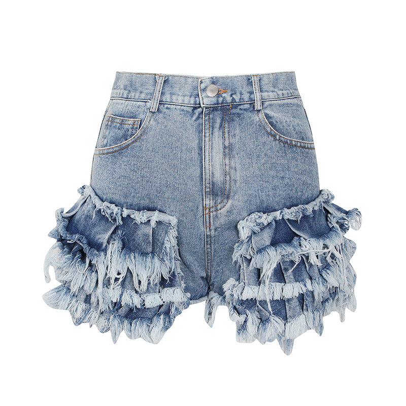 Women's Design High Waist Worn Raw Edge Denim Fashion Casual Pants