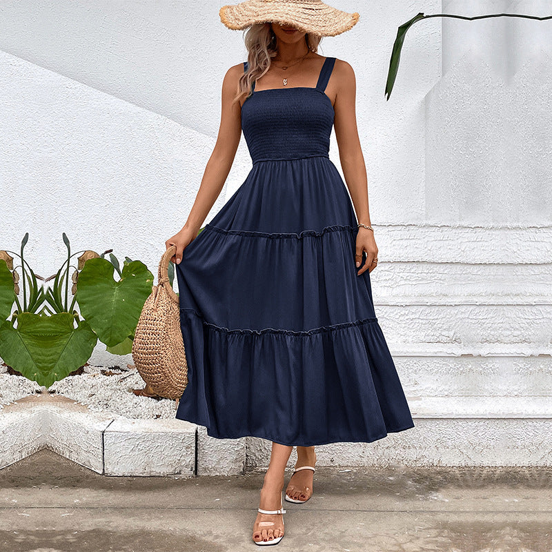 Popular Casual Vacation Versatile Solid Color Dresses