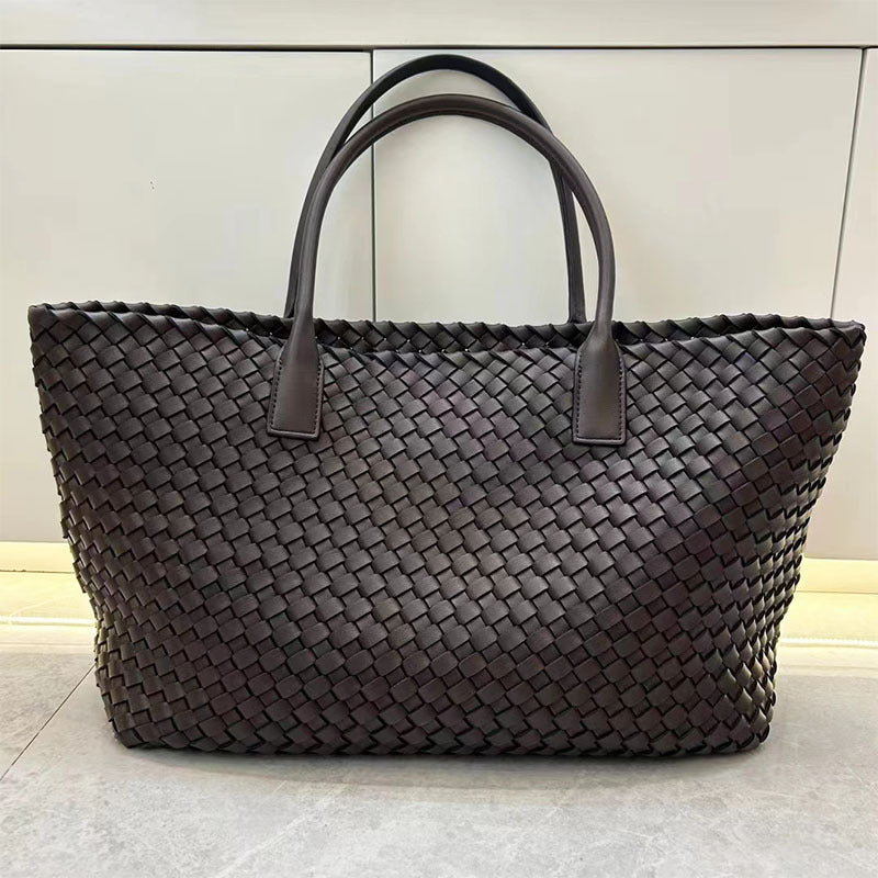 Women's Genuine Leather Design Woven Shopping Big Bags