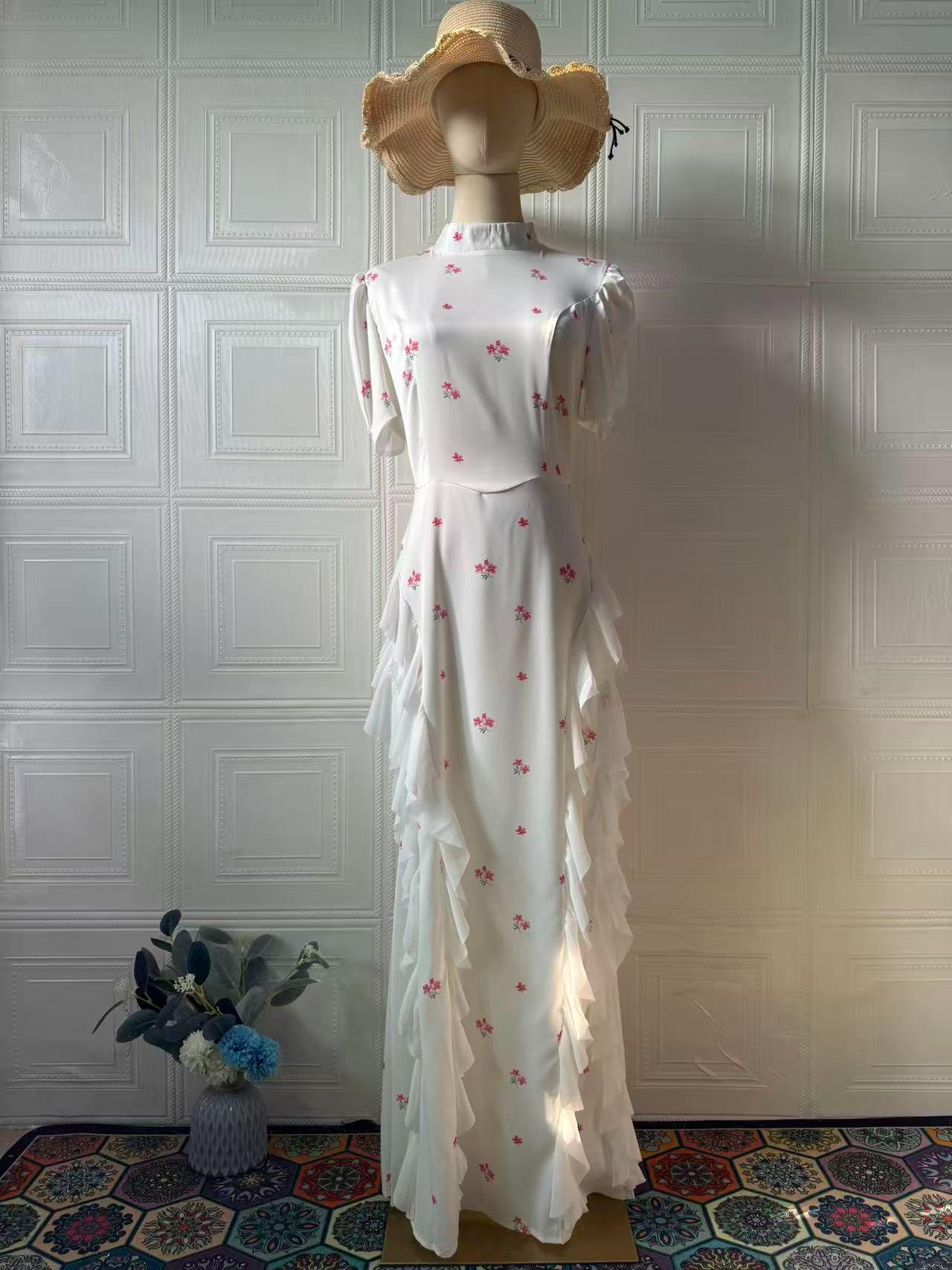 Women's Style Elegant Sleeve Long Pattern Silky Dresses
