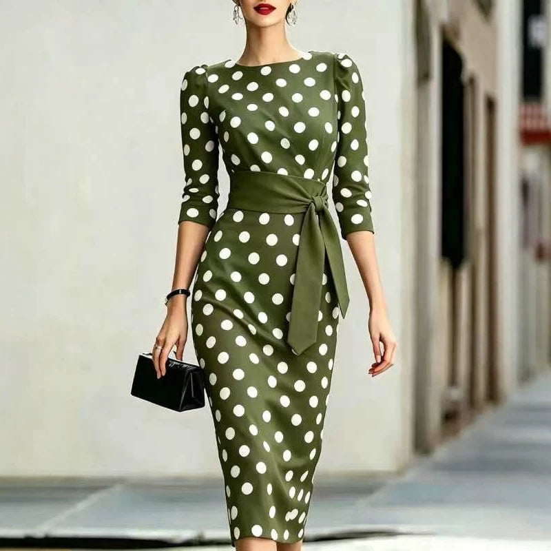 Women's Summer Fashion Elegant Polka Dot Sheath Dress