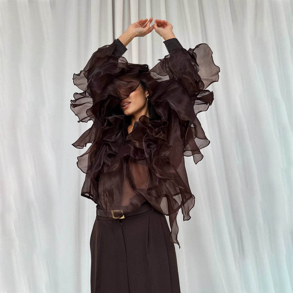 Women's Tulle Three-dimensional Design Sense Irregular Shirt Blouses