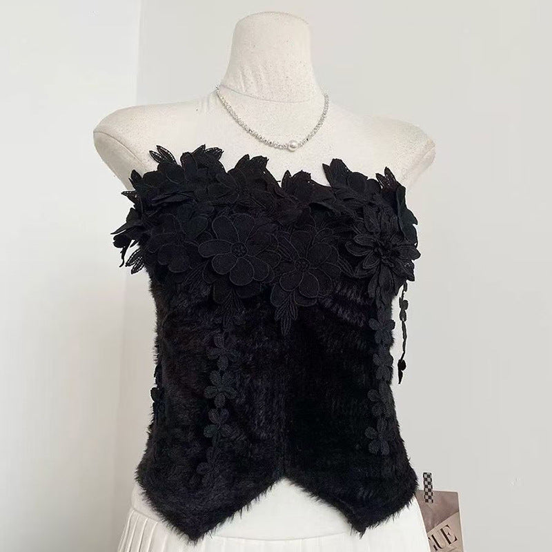 Women's French Style Temperament Pure Color Autumn High-grade Three-dimensional Flower Tops