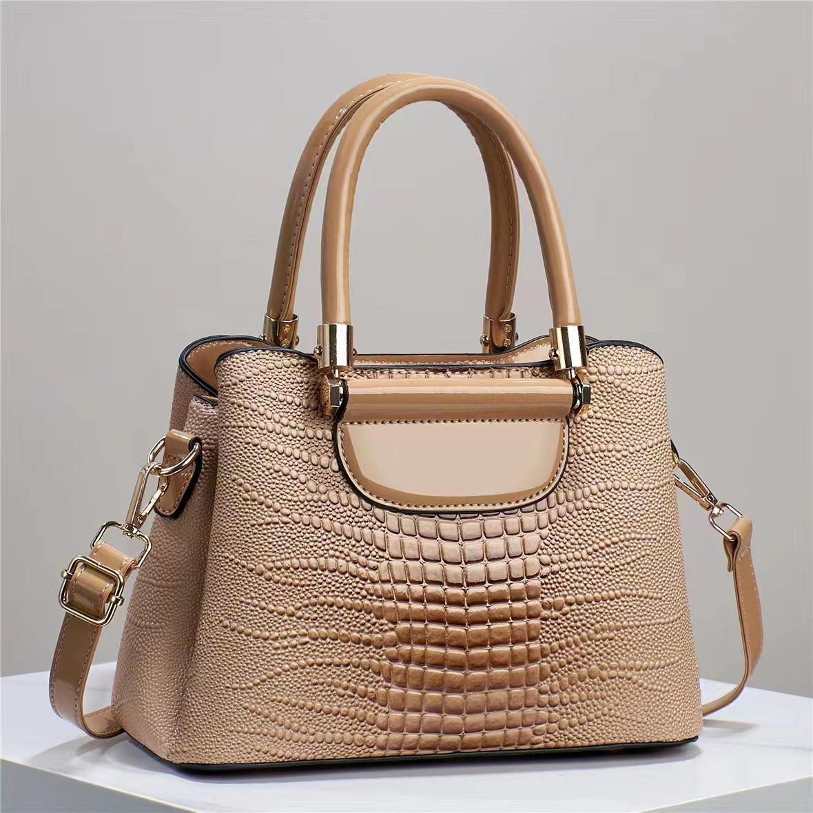 Women's Textured Bright Leather Stone Pattern Crocodile Handbags