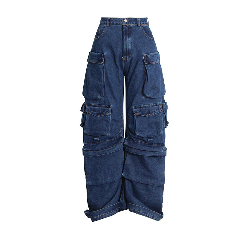 Smoky Gray Stitching Cargo Street Washed Pants