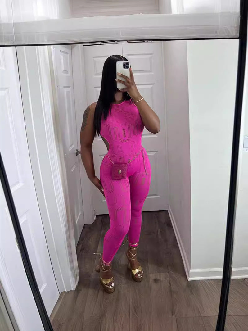 Women's Sleeveless Hollow Slim High Sports One-piece Women's Jumpsuit/clothing