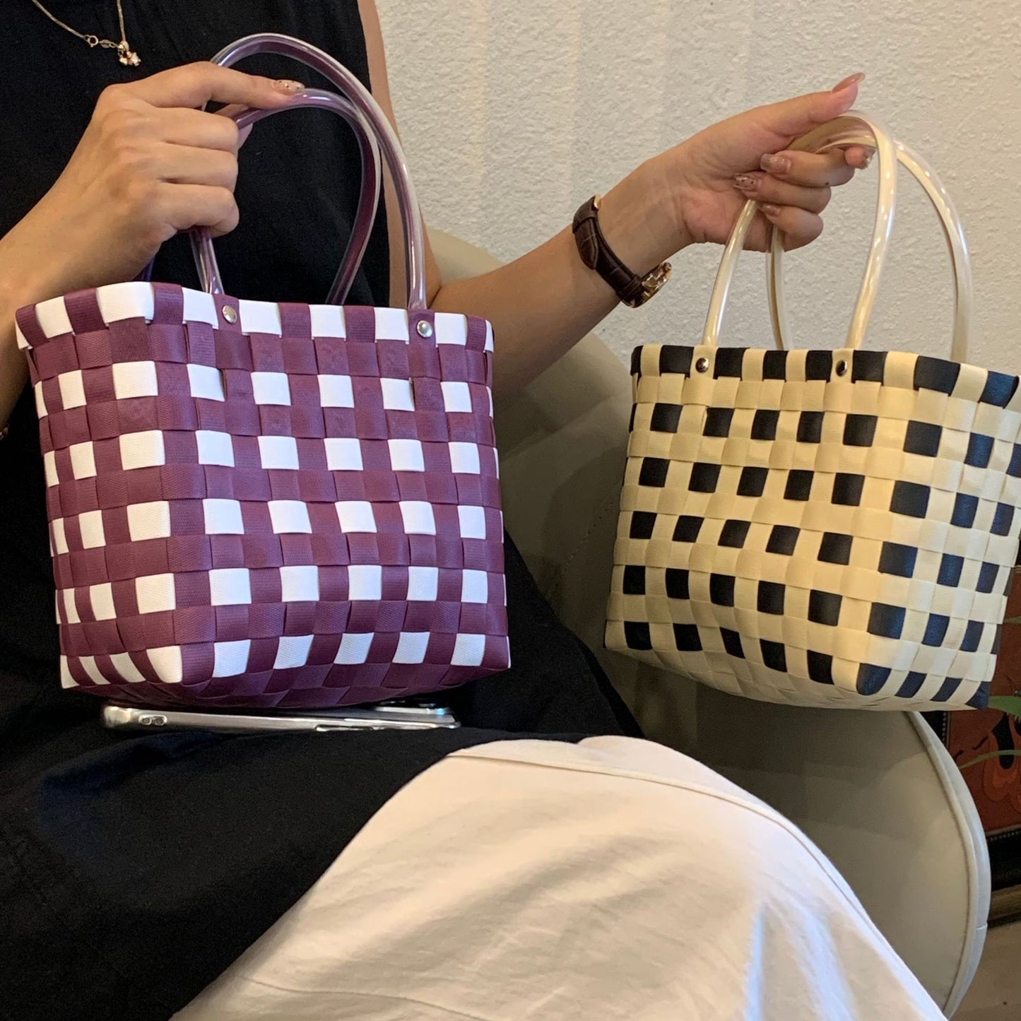 Women's Source Hand-woven Hand-held Vegetable Basket Beach Handbags