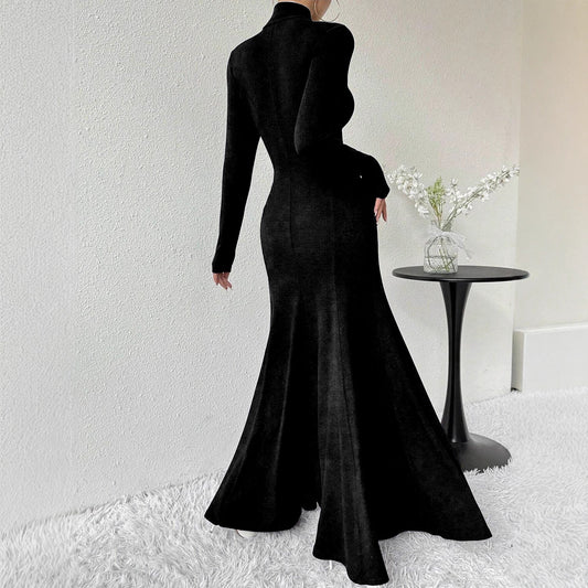 Women's Elegant High-grade Dress Turtleneck Veet Formal Dresses