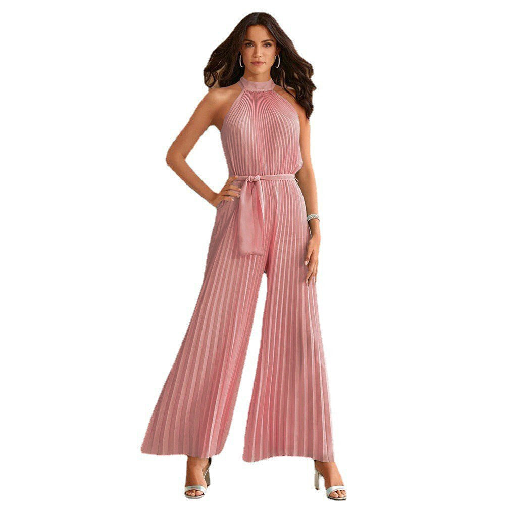 Women's Sexy Halter Sleeveless Pleated One-piece Trousers Summer Lace Women's Jumpsuit/clothing