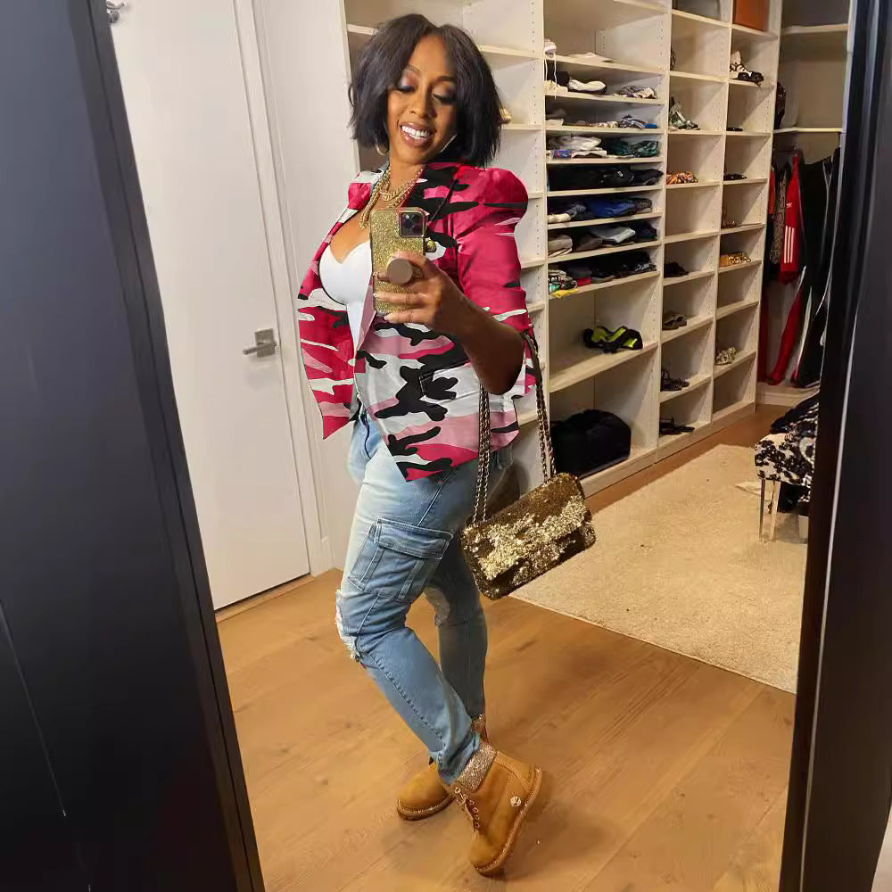 Women's Comfortable Pretty Fashion Camouflage Printed Blazers