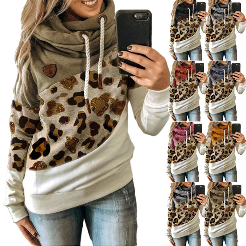 Women's Printed Stitching Hooded Fleece Loose Women's Sweater, Sweater