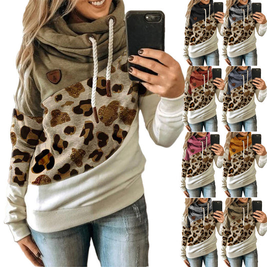 Women's Printed Stitching Hooded Fleece Loose Women's Sweater, Sweater