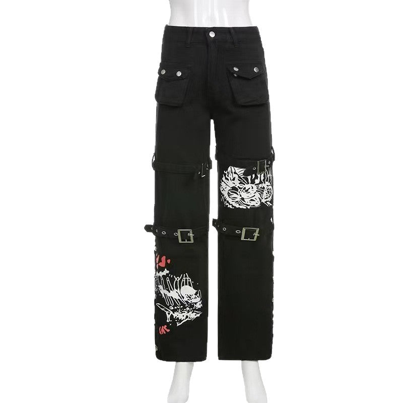 Street Style Dark Metal Zipper Denim Trousers Hot Jeans