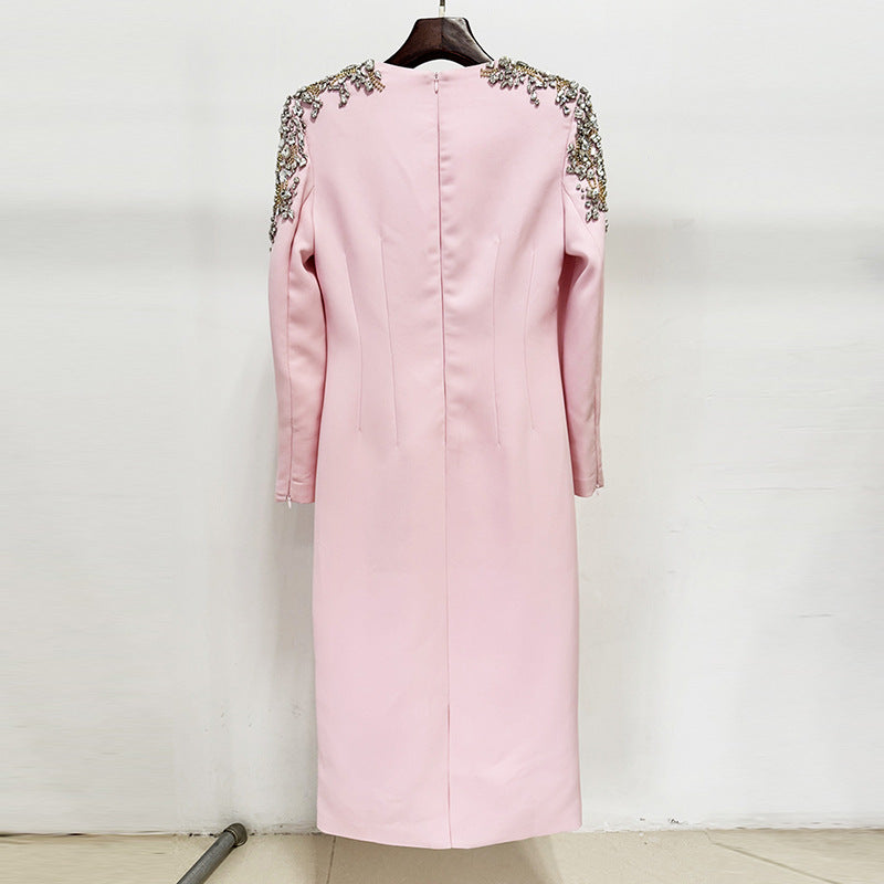 Comfortable Classic Fashion Bead Long-sleeved Midi Dress