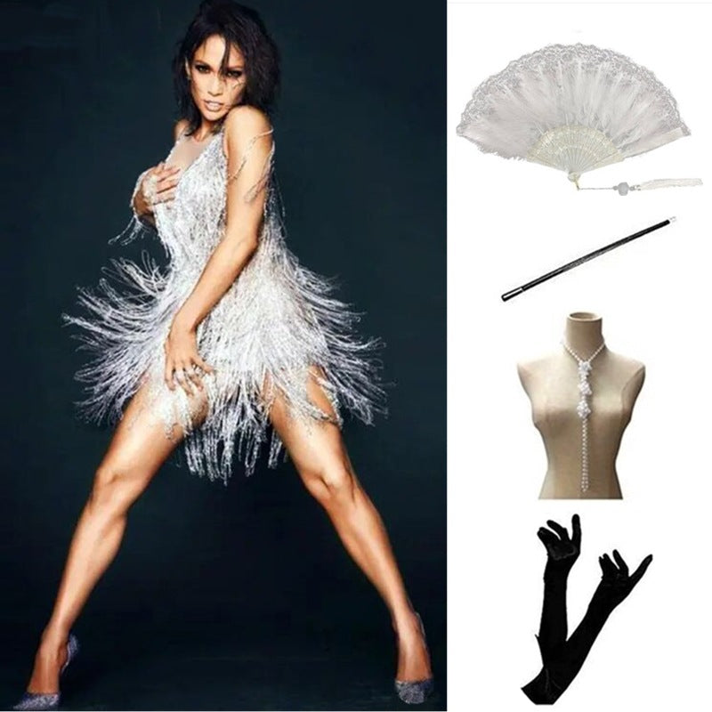 Women's Vintage Sequined Party Dinner Dress Tassel Dresses