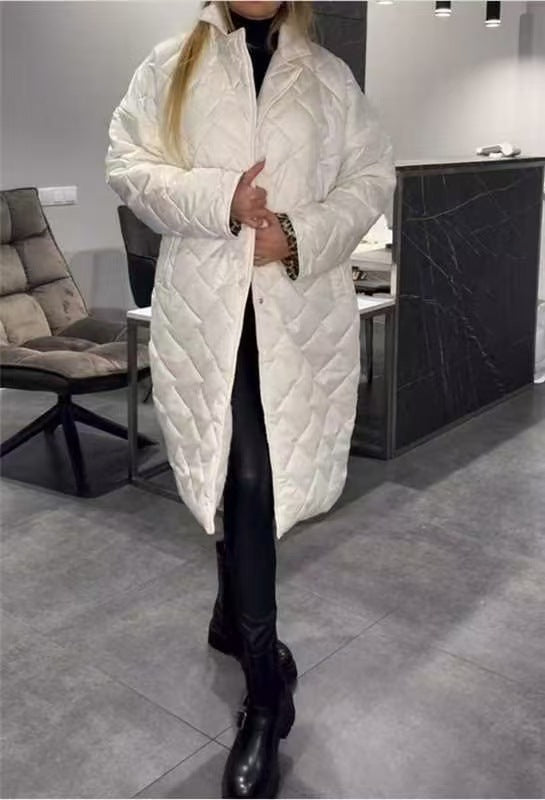 Glossy Veet Long Below The Knee Rhombus Cotton Coats