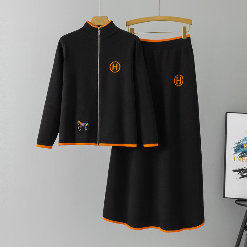 Women's Knitted Fashion Creative Horse Embroidered Casual Suits