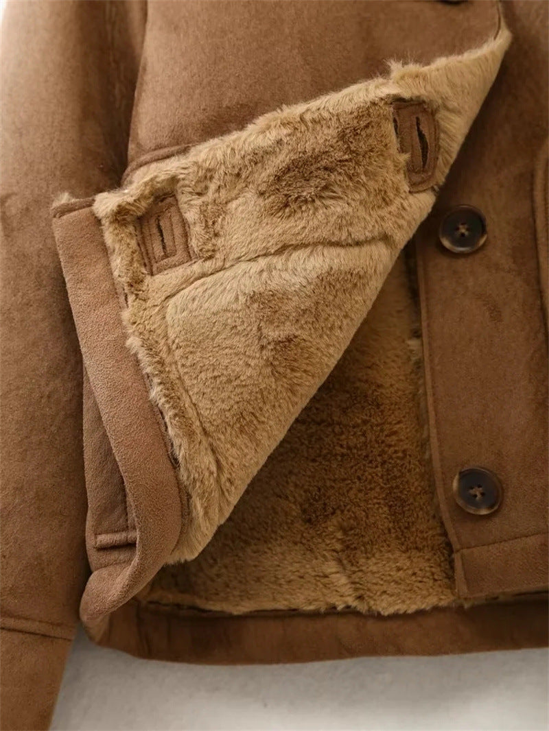 Women's Autumn Fur One Suede Texture Effect Jackets
