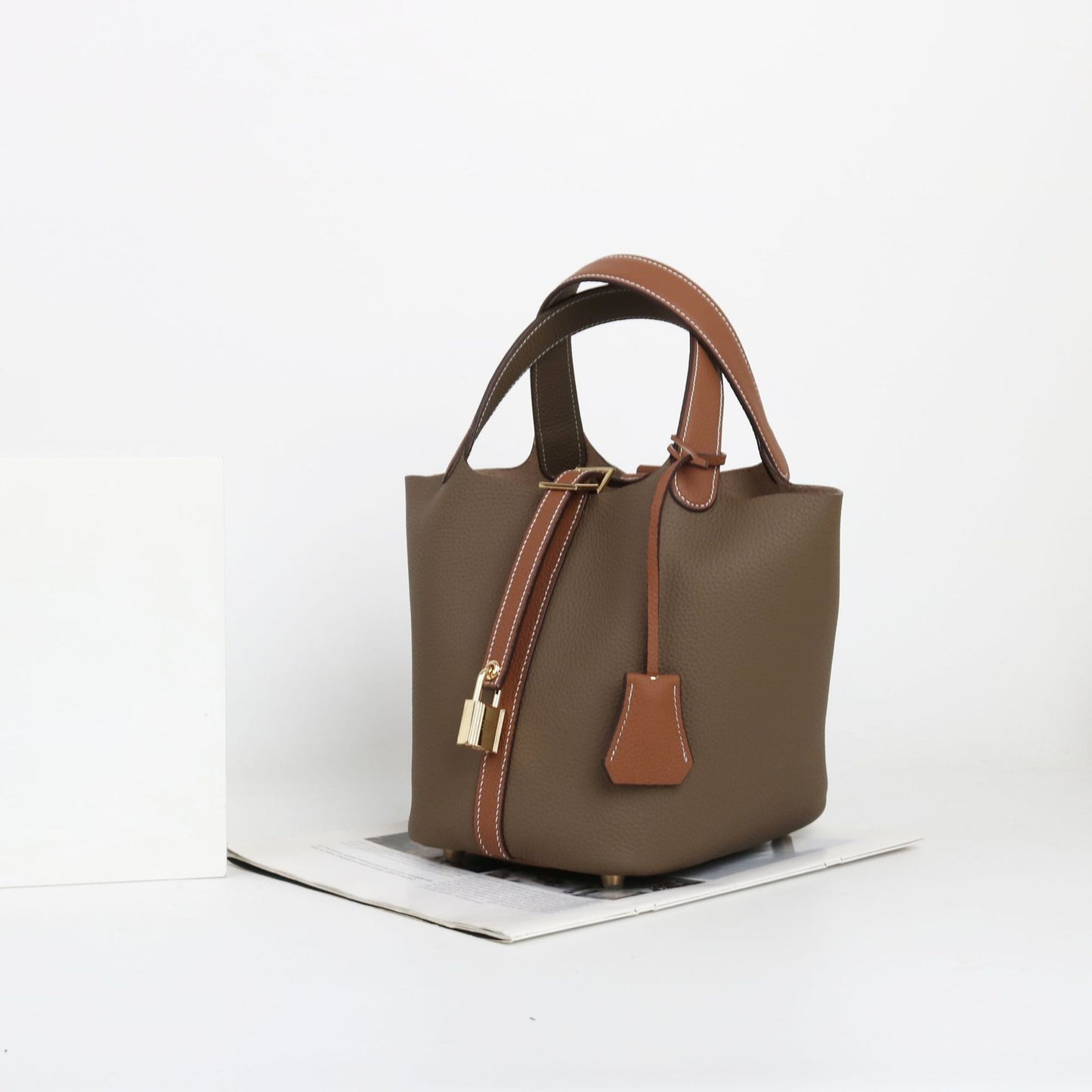 Layer Cowhide Stitching Vegetable Basket Fashion Soft Handbags