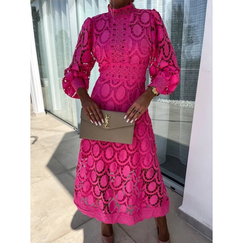 Collar Puff Sleeve Waist Slimming Dress Dresses