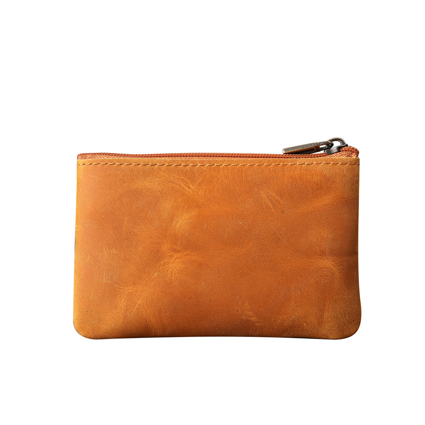 Leather Cowhide Crazy Horse Brown Zipper Card Holder