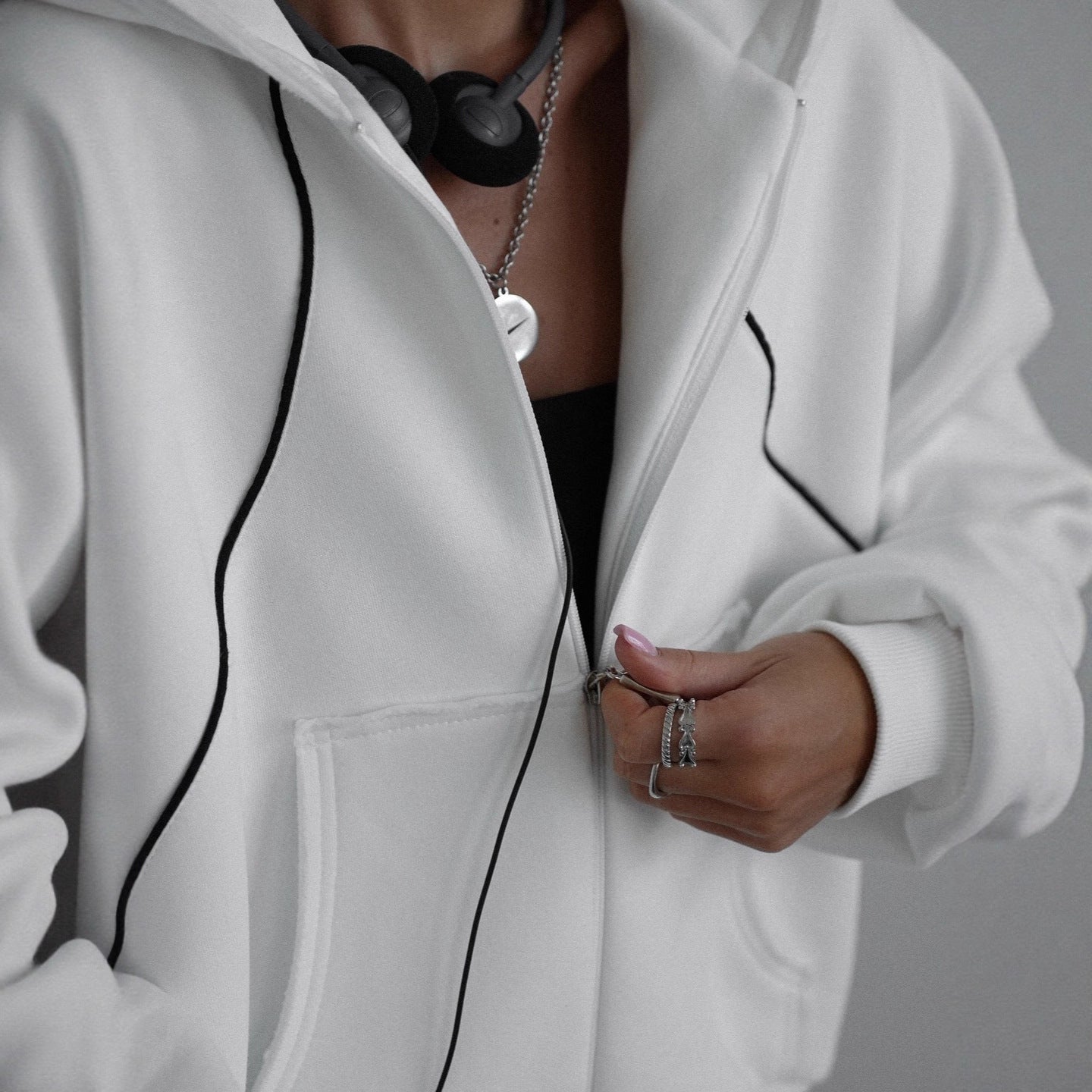 Sports Two-piece Fashion Zipper Hooded Loose Suits