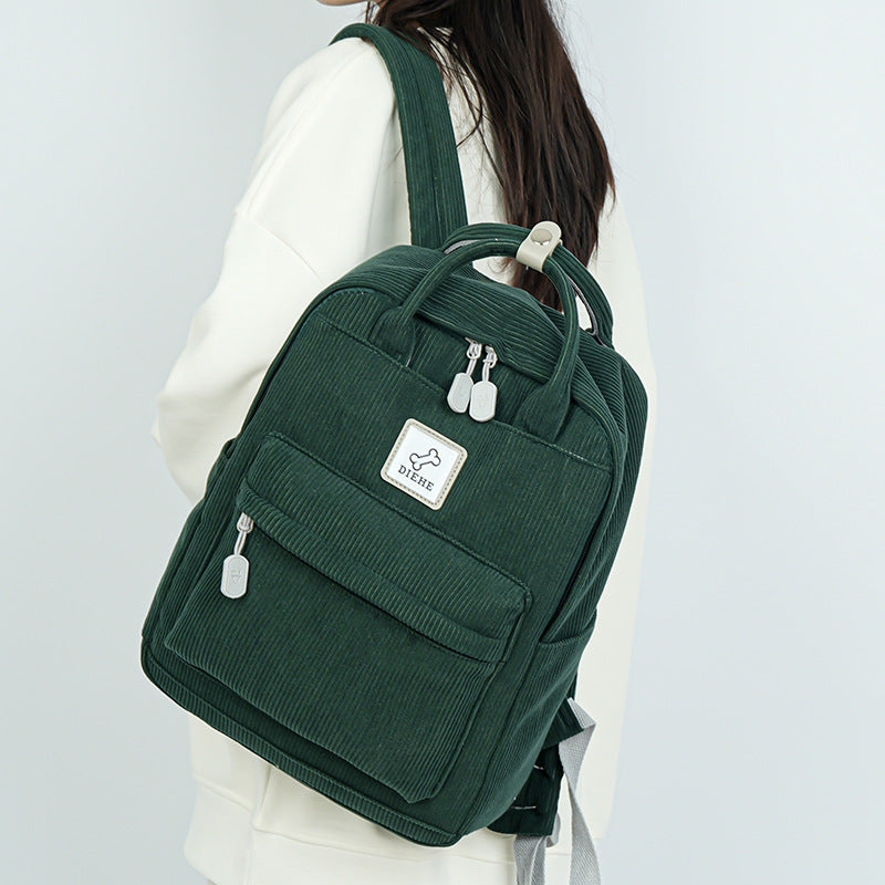 Women's High College Corduroy Large Capacity Simple Middle School Students' Schoolbags