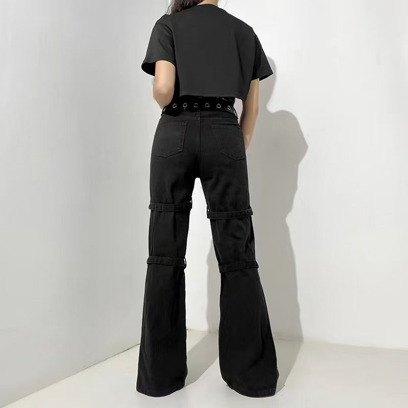 Street Style Dark Metal Zipper Denim Trousers Hot Jeans