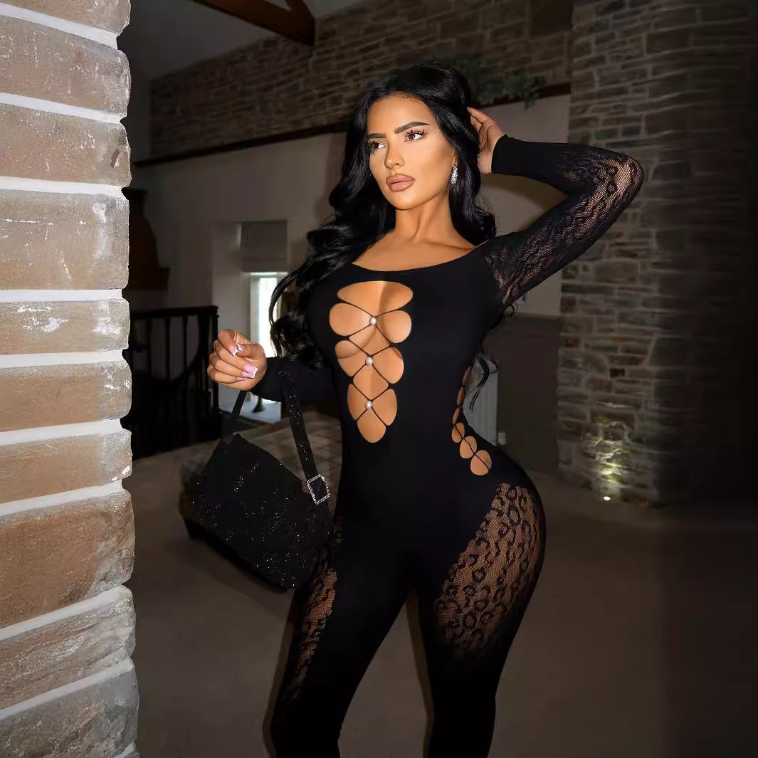 Women's Summer Long Sleeve Pearl Slim Fit Sexy Jumpsuits