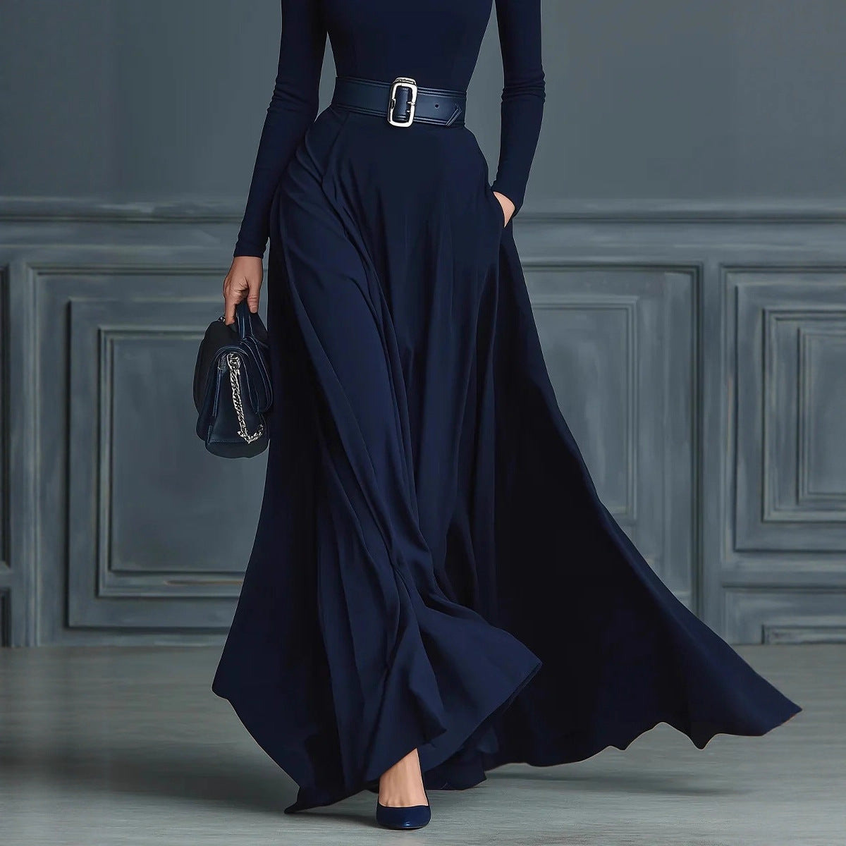 Women's Long-sleeved Solid Color Turtleneck Dress Long Dresses