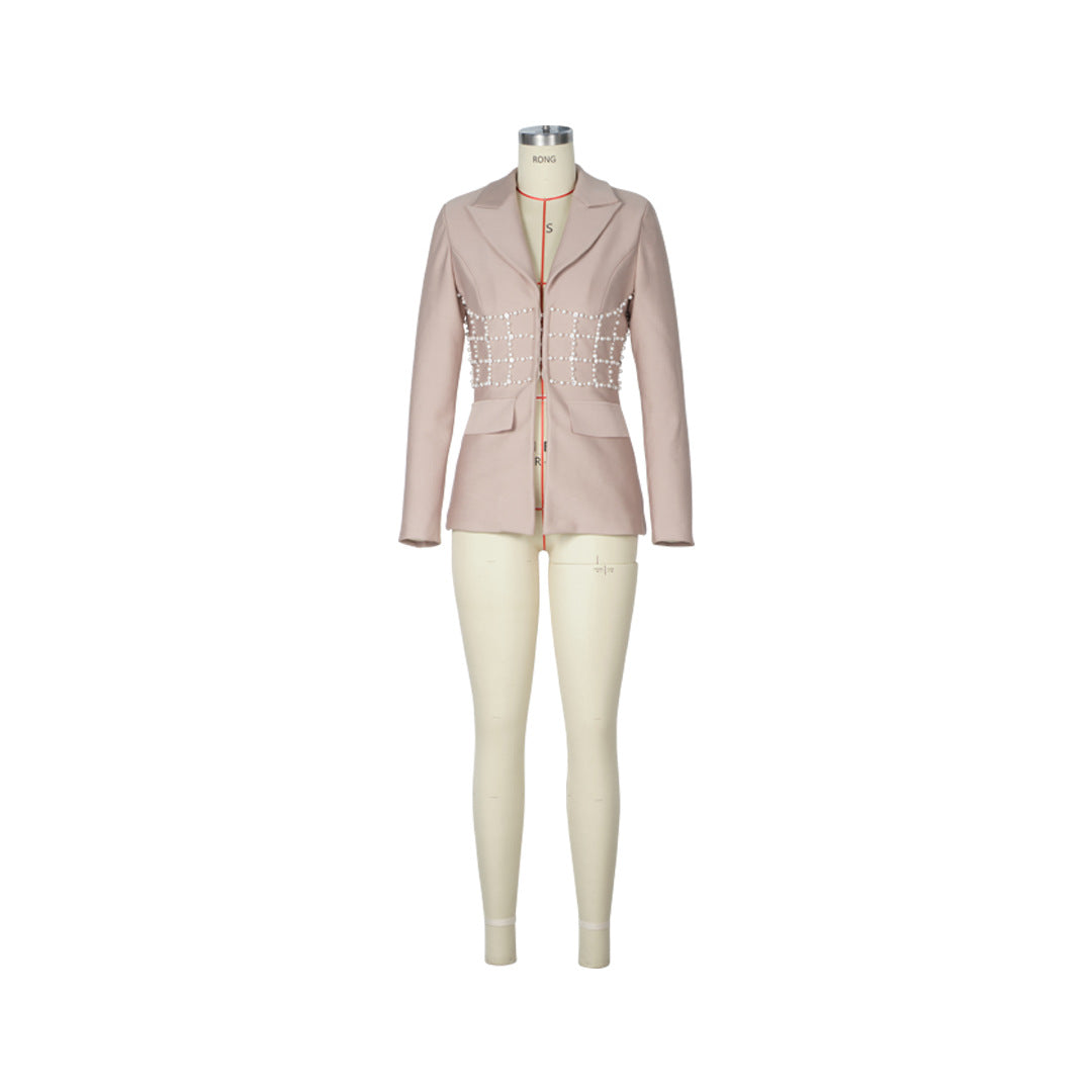 Women's Bandage Fashion Bead Diamond Quality Temperament Small Suit