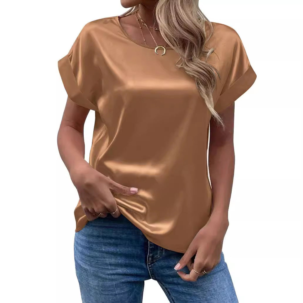 Women's Short-sleeved Satin Shirt Loose-fitting Casual Women's T-shirt