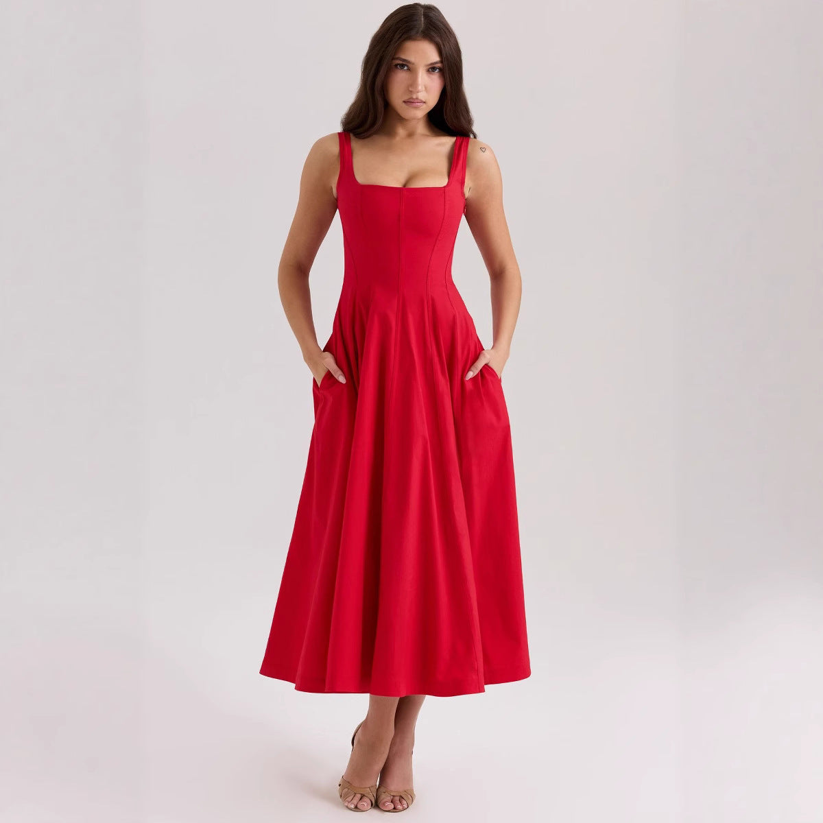 Tied Slim Fit High Waist Midi Dress Dresses